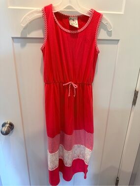Jenna & Jessie Girls 10 Red Stripe Lace High Low Maxi Dress